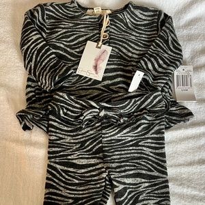 NWT Jessica Simpson Infant Girl Black Zebra Print Matching Set 3/6M
